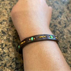 Gucci Brown Leather Beaded Wrap Bracelet with Turquoise Accents 6 “ - 7”